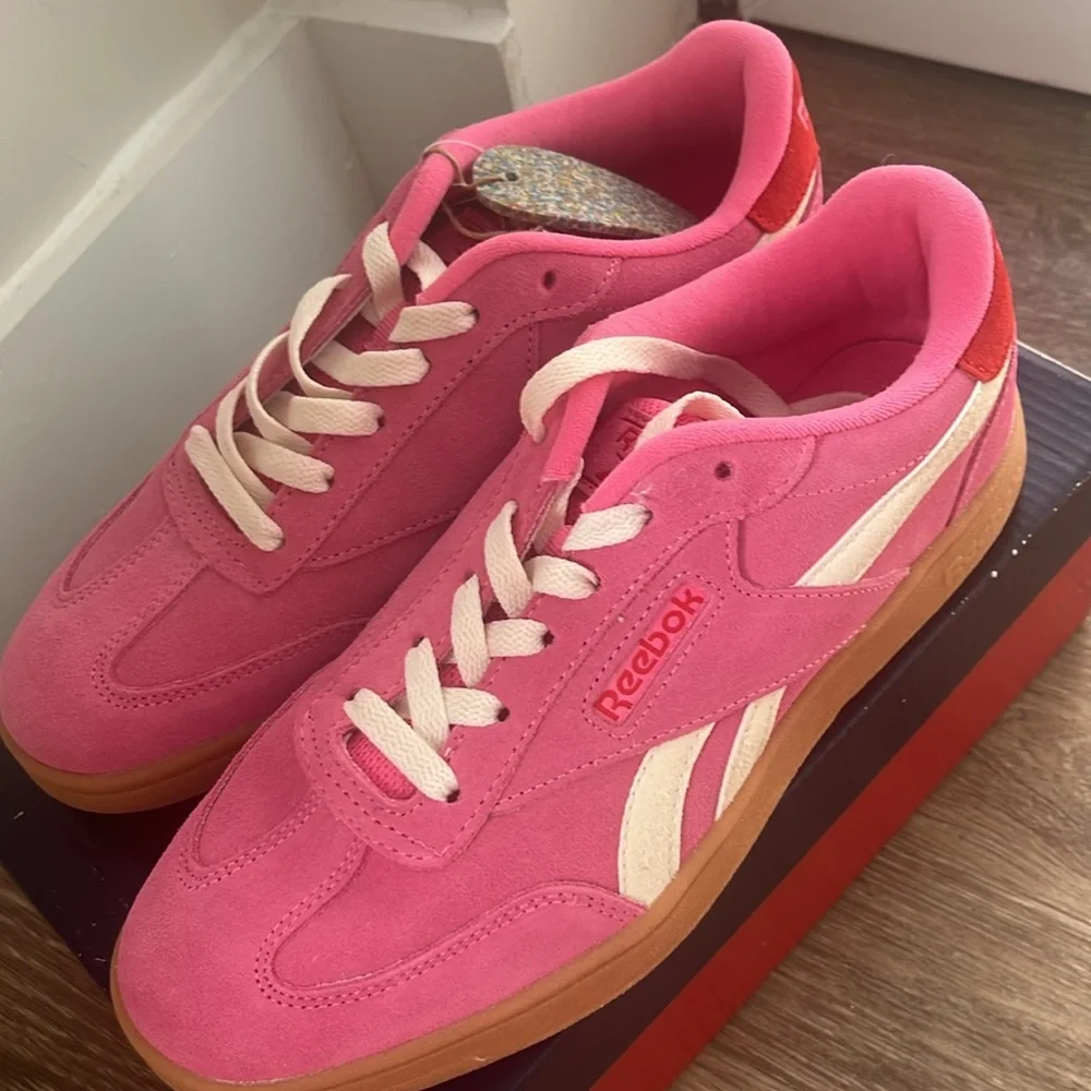 REEBOK Suede Forte Lounger Sneakers Pink Coral White Womens Size 8.5 NEW - Picture 11 of 11